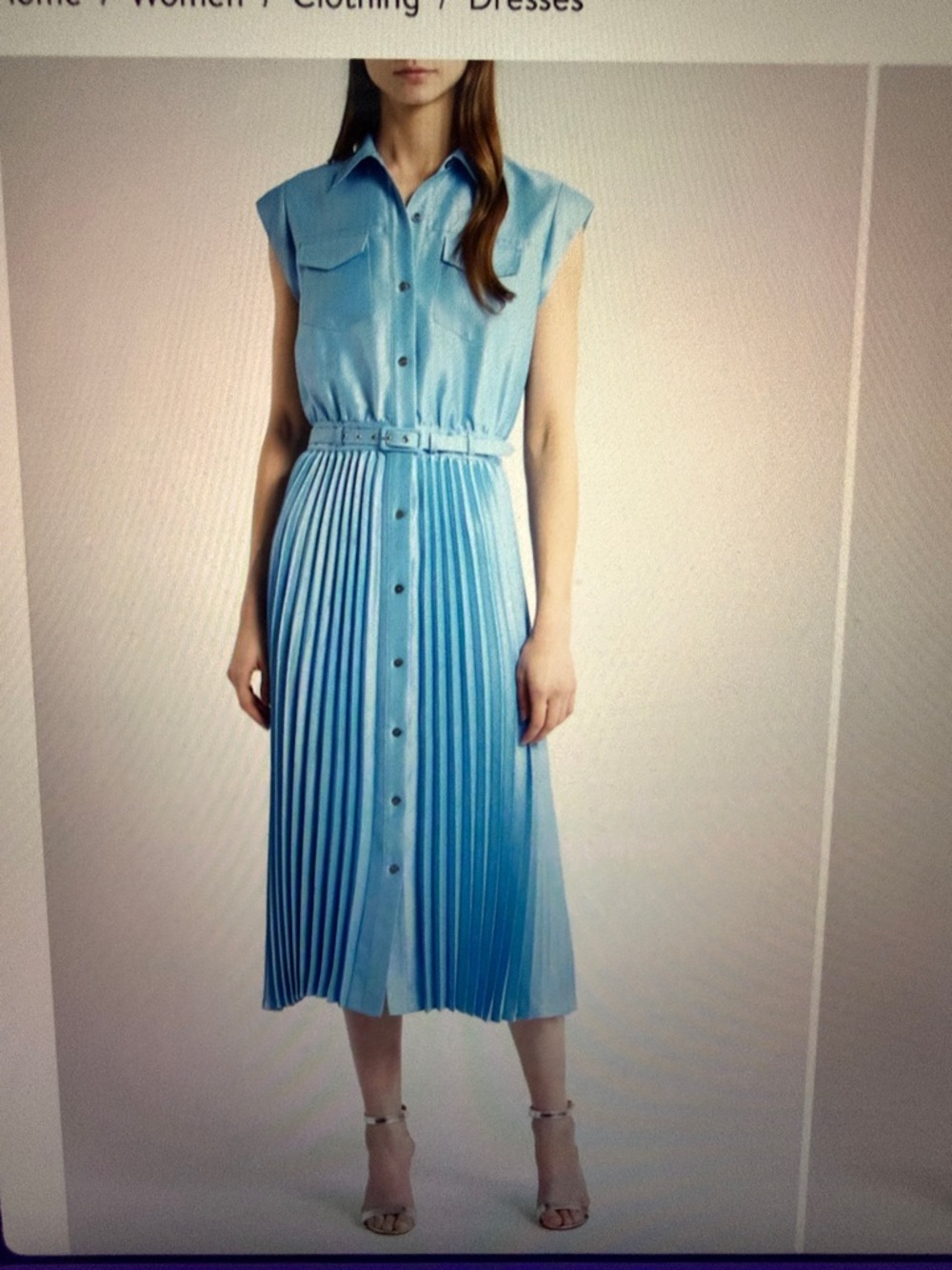 Elie Tahari Natalya blue pleated shirt dress with belt, length 49",NWT - Picture 12 of 16